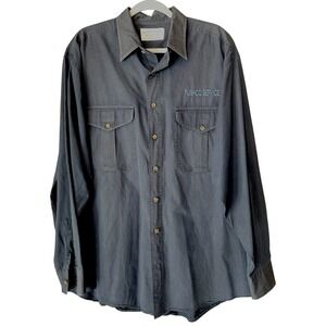 Vtg C.C. Filson Button Front Safari SS Shirt Mens XL Navy Blue Cotton USA *READ